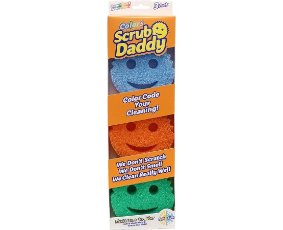 Scrub Daddy Colors Smiley Sponge, Cleaning Sponges in Multipack of 3