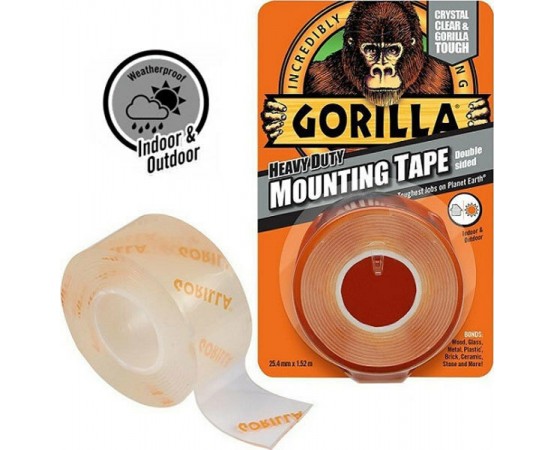 Gorilla Αυτοκόλλητη Ταινία Διπλής Όψης Διάφανη / Μαύρη 25mmx1.5m